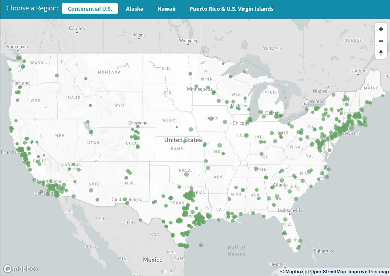 U.S. Map depicting locations of microgrid installations