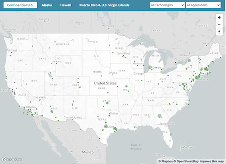 U.S. Map depicting locations of microgrid installations